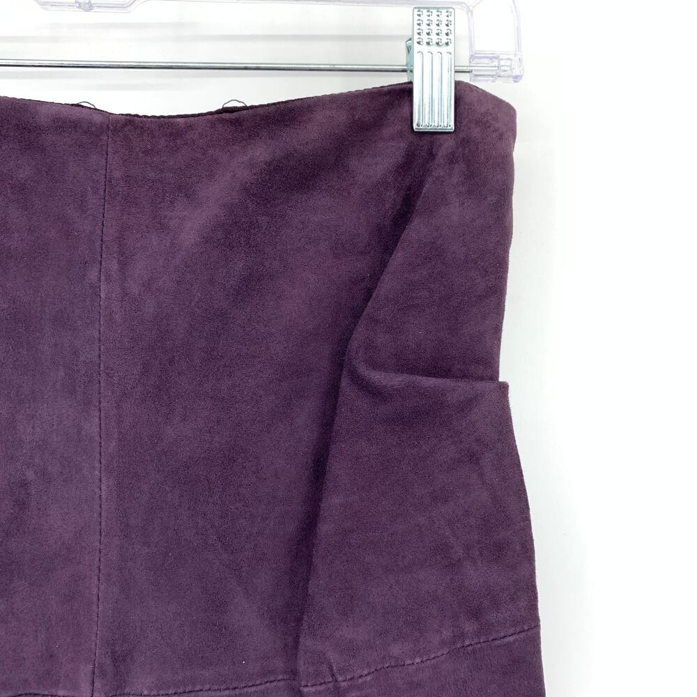 Nicole Miller Artelier Ruched Straight Skirt Womens Size 4 Purple Suede Leather - Picture 3 of 7